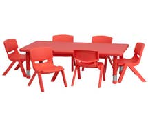 Flash Furniture YU-YCX-0013-2-RECT-TBL-RED-E-GG 24''W x 48''L Adjustable Rectangular Red Plastic Activity Table Set with 6 School Stack Chairs