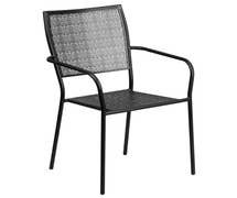 Flash Furniture CO-2-BK-GG Black Indoor-Outdoor Steel Patio Arm Chair with Square Back