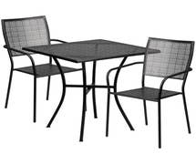 Flash Furniture CO-28SQ-02CHR2-BK-GG 28'' Square Black Indoor-Outdoor Steel Patio Table Set with 2 Square Back Chairs