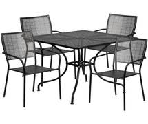 Flash Furniture CO-35SQ-02CHR4-BK-GG 35.5'' Square Black Indoor-Outdoor Steel Patio Table Set with 4 Square Back Chairs