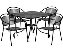 Flash Furniture CO-35SQ-03CHR4-BK-GG 35.5'' Square Black Indoor-Outdoor Steel Patio Table Set with 4 Round Back Chairs