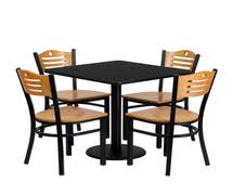 Flash Furniture 30'' Square Black Laminate Table Set with 4 Wood Slat Back Metal Chairs - Natural Wood Seat