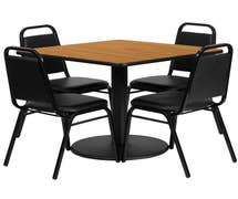 Flash Furniture RSRB1011-GG 36'' Square Natural Laminate Table Set with 4 Black Trapezoidal Back Banquet Chairs