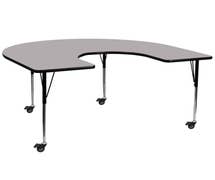 Flash Furniture XU-A6066-HRSE-GY-T-A-CAS-GG Mobile 60''W x 66''L Horseshoe Grey Thermal Laminate Activity Table - Standard Height Adjustable Legs