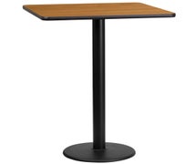 Flash Furniture XU-BLKTB-2424-TR18B-GG 24'' Square Laminate Table Top with 18'' Round Bar Height Table Base  - Natural