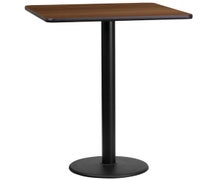 Flash Furniture XU-BLKTB-2424-TR18B-GG 24'' Square Laminate Table Top with 18'' Round Bar Height Table Base  - Walnut
