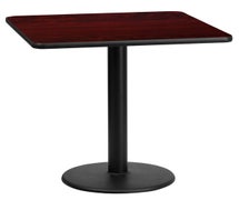 Flash Furniture XU-BLKTB-2424-TR18-GG 24'' Square Laminate Table Top with 18'' Round Table Height Base  - Mahogany