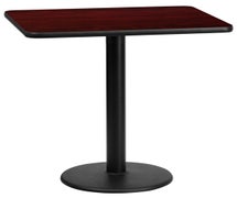Flash Furniture XU-MAHTB-2430-TR18-GG 24'' x 30'' Rectangular Black Laminate Table Top with 18'' Round Table Height Base, Mahogany