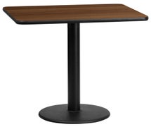 Flash Furniture XU-WALTB-2430-TR18-GG 24'' x 30'' Rectangular Black Laminate Table Top with 18'' Round Table Height Base, Walnut