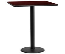 Flash Furniture XU-BLKTB-3030-TR18B-GG 30'' Square Laminate Table Top with 18'' Round Bar Height Table Base  - Mahogany