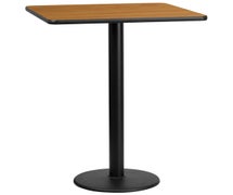 Flash Furniture XU-BLKTB-3030-TR18B-GG 30'' Square Laminate Table Top with 18'' Round Bar Height Table Base  - Natural