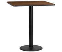 Flash Furniture XU-BLKTB-3030-TR18B-GG 30'' Square Laminate Table Top with 18'' Round Bar Height Table Base  - Walnut