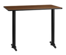 Flash Furniture XU-WALTB-3042-T0522B-GG 30'' x 42'' Rectangular Black Laminate Table Top with 5'' x 22'' Bar Height Table Bases, Walnut