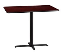 Flash Furniture XU-MAHTB-3042-T2230B-GG 30'' x 42'' Rectangular Black Laminate Table Top with 22'' x 30'' Bar Height Table Base, Mahogany