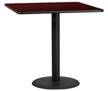 Flash Furniture XU-BLKTB-3636-TR24B-GG 36'' Square Laminate Table Top with 24'' Round Bar Height Table Base  - Mahogany