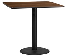 Flash Furniture XU-BLKTB-3636-TR24B-GG 36'' Square Laminate Table Top with 24'' Round Bar Height Table Base  - Walnut