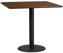 Flash Furniture XU-BLKTB-4242-TR24B-GG 42'' Square Laminate Table Top with 24'' Round Bar Height Table Base  - Walnut