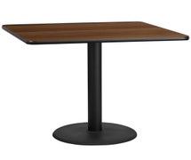 Flash Furniture XU-BLKTB-4242-TR24-GG 42'' Square Laminate Table Top with 24'' Round Table Height Base  - Walnut