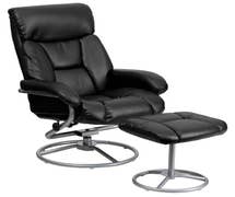 Contemporary Black Faux Leather Recliner and Ottoman with Metal Base
