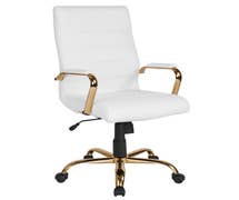 Flash Furniture GO-2286H-WH-GLD-GG High Back White Faux LeatherSoft Executive Swivel Office Chair with Gold Frame and Arms