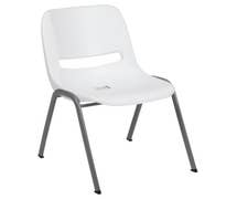 Flash Furniture HERCULES Series 880 lb. Capacity White Ergonomic Shell Stack Chair with Gray Frame