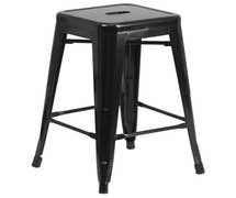 24'' High Backless Black Metal Indoor-Outdoor Counter Height Stool with Square Seat