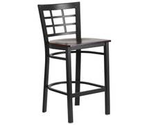 HERCULES Series Black Window Back Metal Restaurant Barstool - Walnut Wood Seat