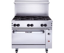 Vulcan 36S-6B - 36"W Endurance Gas Range, 6 Burners and 1 Baker's Oven, Push Button Ignition, LP Gas
