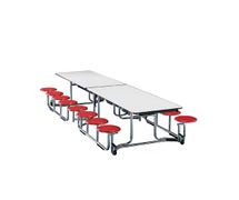 KI UF128/PY-BN Mobile Cafeteria Table with 16 Stool Seats, 60-1/2"W x 139-1/2"D, Black Frame