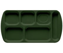 GET Enterprises TR-151 Melamine Cafeteria Tray - 6 Compartments - Right Hand Use, Hunter Green