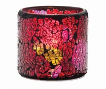 Crackle Glass Lamp - Votive, 3"Diam.x3-1/4"H, Red & Gold