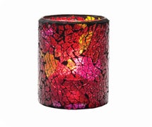 Crackle Glass Lamp - Cylinder Lamp, 3-1/8"Diam.x4-1/2"H, Red & Gold