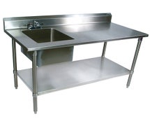 Stainless Steel Prep Table With Sink, 72"Wx30"D - Galvanized Undershelf, Sink on Left