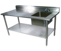 Stainless Steel Prep Table With Sink, 72"Wx30"D - Galvanized Undershelf, Sink on Right