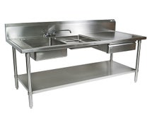 Stainless Steel Prep Table, 96"Wx30"D - (2) Sinks, Utensil Drawer And Cutting Board, Sinks on Left