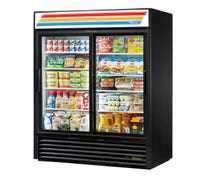 True GDM-47RL-HC-LD Rear Load Refrigerated Merchandiser - Two Glass Door, 47 Cu. Ft., Black