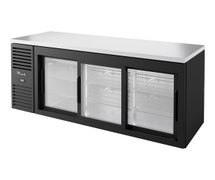 True TBR72-RISZ1-L-B-111-1 - Back Bar Refrigerator, 72"W, Three Glass Sliding Doors, Black