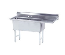 Advance Tabco FS-2-2424-24R Fabricated 2 Bowl Sink, 24" Drainboard on Right