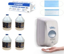Hand Sanitizing/Health and Safety Combo Pack - Includes 1 Sanitizer Dispenser, 4 Gallons of Gel-Type Hand Sanitizer, Pack of 50 Face Masks