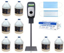 Hand Sanitizing Combo Pack - Includes 1 Sanitizer Dispenser and Stand, 8 Gallons of Hand Sanitizer, Pack of 50 Disposable Face Masks