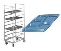 Mobile Cafeteria Tray Rack Combo - Includes Mobile Tray Rack and Case of 12 Melamine Compartment Trays