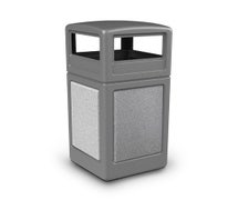 Commercial Zone 72041199 42 Gallon Square StoneTec Trash Receptacle with Dome Lid, Gray with Ashtone Panels