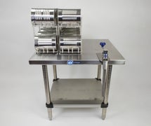 Edlund EDCS-2F Can Opener Station with SG-2 Opener and Fixed Legs, (2) 8-Can Racks, 500 lb. Shelf