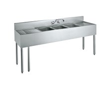 Krowne Metal CS-1872 72" Wide Three-Bowl Convenience Store Sink with 18" Left and Right Drainboards and Faucet