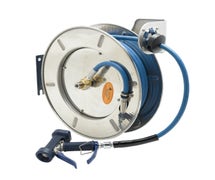 T&S B-7142-05 Open Stainless Steel Hose Reel with 50-Foot Hose and Front Trigger Water Gun