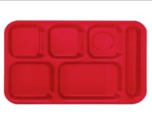 6 Compartment Cafeteria Tray ABS, for Right Hand Use, Red