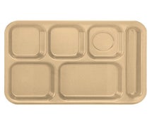 6 Compartment Cafeteria Tray ABS, for Right Hand Use, Tan