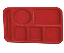 6 Compartment Cafeteria Tray Polypropylene, for Left Hand Use, Red