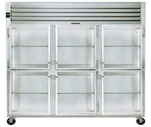 Reach-In Refrigerator - Three Section, Half Height Glass Doors, Two Doors Hinged on the Left, One Hinged on the Right