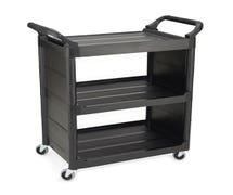 Rubbermaid FG342100BLA Plastic Bussing Cart with End Panels, 150 lb. Capacity, Black